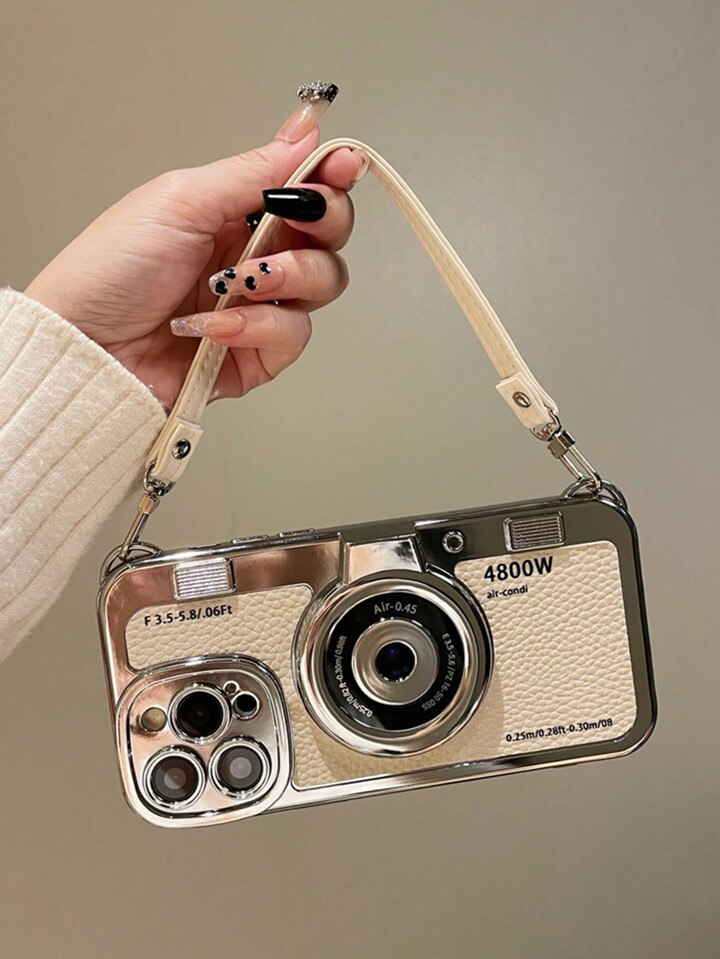 Funny 3d Plating Vintage Camera Strap Phone Case Comptible With Apple Iphone 15 Promax / 14 / 13 ... | SHEIN