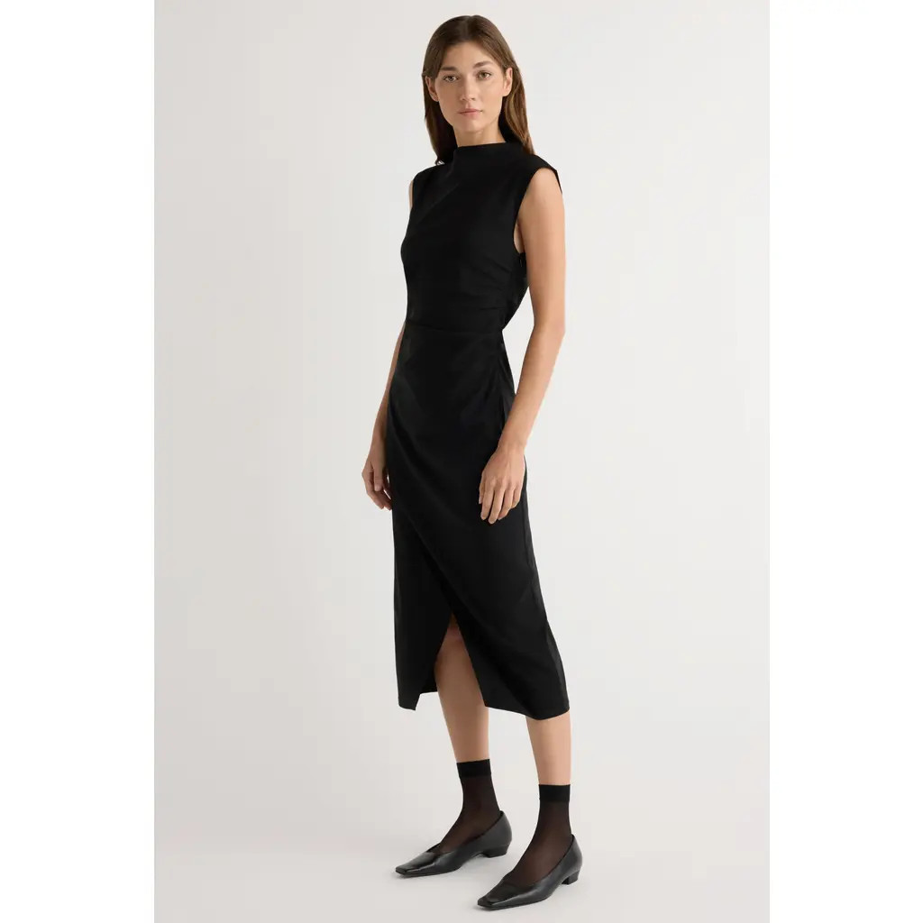 Modern Citizen Manon Asymmetric-Neck Ruched Dress in Black at Nordstrom, Size X-Small | Nordstrom