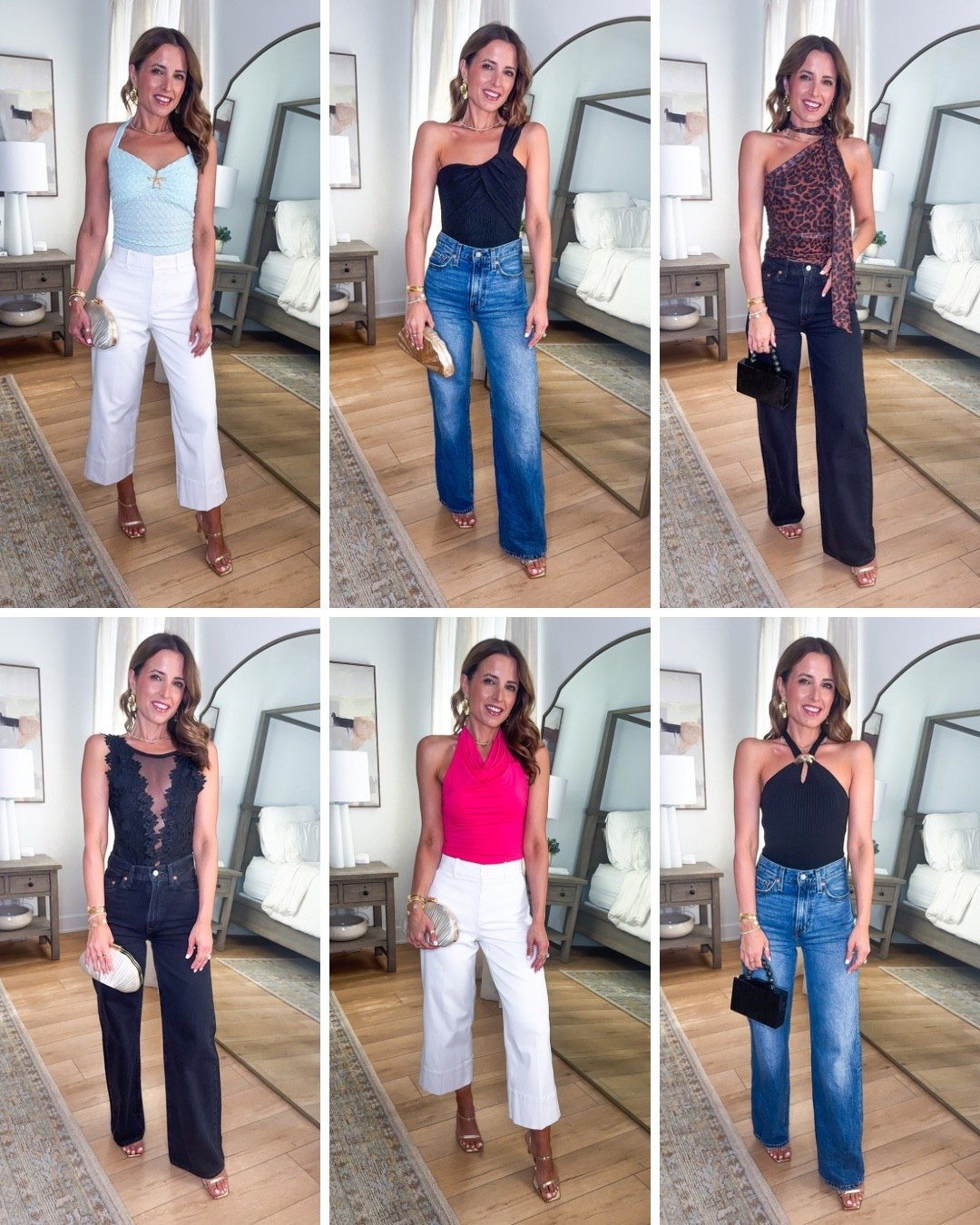 Amazon date night outfits. Amazon concert outfits. Girls night out. Concert outfits. Amazon date night tops. Vacation outfits. XS in tops and size 24 in wide leg jeans, color ‘polar perimeter’ and ‘Rosie posie’. XS petite in white wide leg pants. Heels are TTS. 


#LTKFestival #LTKootd #LTKPetite