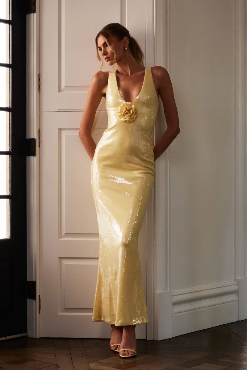 Eliza Rose Sequin Maxi Dress - Lemon | MESHKI US