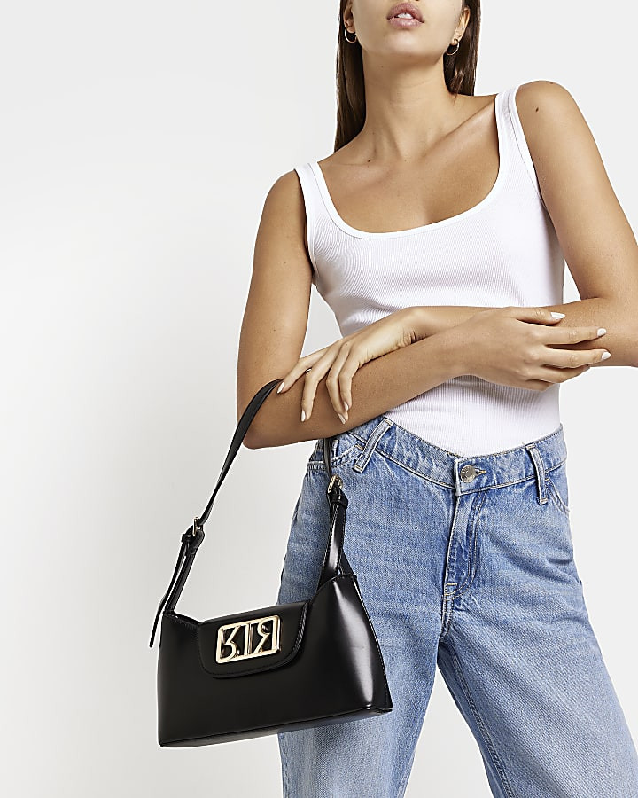 Black RI monogram shoulder bag | River Island (UK & IE)