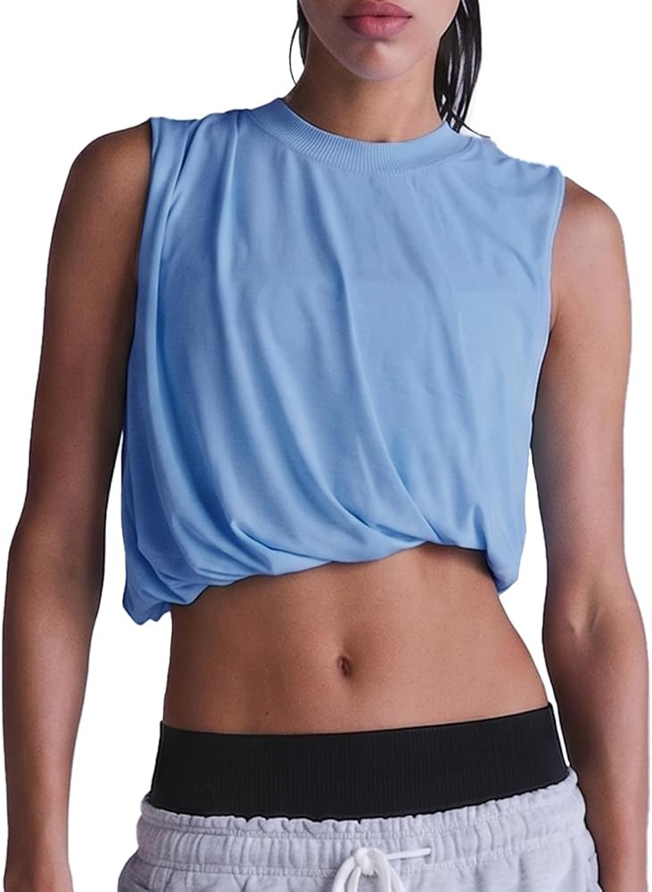 Womens Workout Tank Tops Running Tank Tops Summer Loose Twist Tank Tops Athletic Gym Crop Sleevel... | Amazon (US)