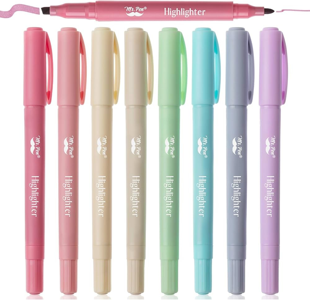 Mr. Pen- Dual Tip Highlighters, Assorted Colors, 8 Pack, Fine & Chisel Tip, Highlighter, Highligh... | Amazon (US)