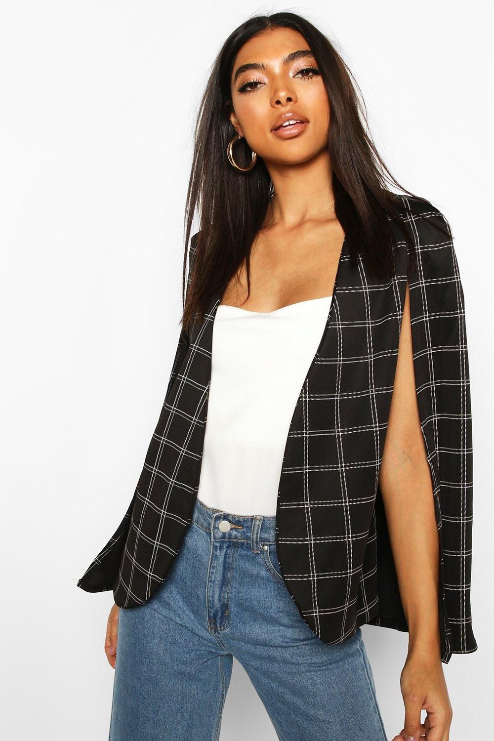 Womens Tall Flannel Cape Blazer - Black - 8 | Boohoo.com (US & CA)