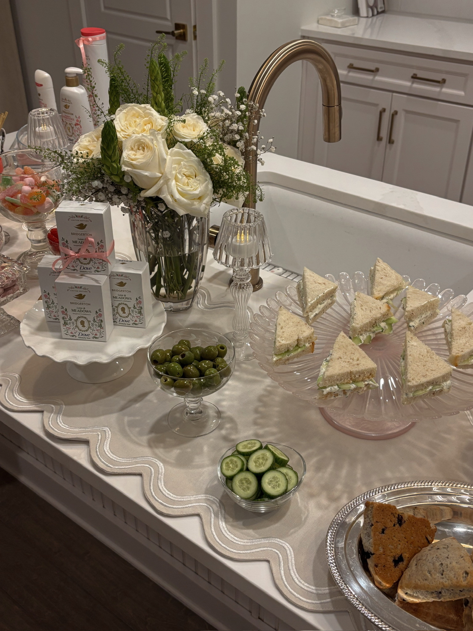A little get-together at home 🤍 simple bites, fresh flowers, and the prettiest limited edition Bridgerton x Dove details



Hosting, entertaining at home, tablescape, home decor, kitchen, sidneymarieduke 

 #LTKfoodie #LTKHome