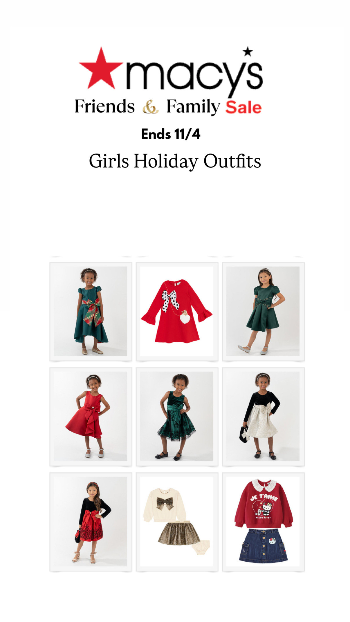 Macy’s Friends & Family | Festive Holiday Outfit for Girls ✨


Holiday sparkle is in full swing! 💃🎁
We found the cutest girls’ holiday outfit at Macy’s Friends & Family sale -  think cozy velvet, tulle twirl skirts, and little-star details that make every moment picture-perfect. Perfect for Christmas parties, family photos, or holiday brunches!


#MacysStyle #MacysFinds #MacysFriendsAndFamily #HolidayOutfit #GirlsFashion #HolidayStyle #KidsOOTD #MiniStyle #ChristmasOutfit #FestiveSeason #HolidayLookbook #FamilyPhotos #LTKHoliday #LTKKids #LTKFamily #LTKSale #Holiday2025 #WinterWardrobe #MomLifeStyle #AshandAaira 

 #LTKGiftGuide #LTKHoliday #LTKSaleAlert