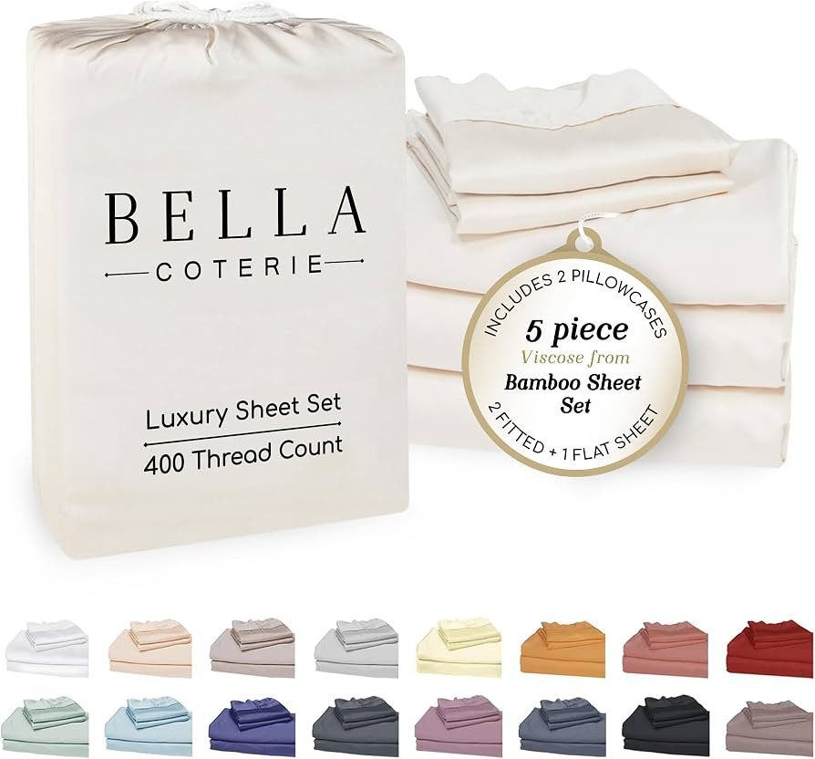 Bella Coterie Luxury Bamboo Viscose Split King Size Sheet Set | 2 Fitted Sheets for Sleep Number ... | Amazon (US)