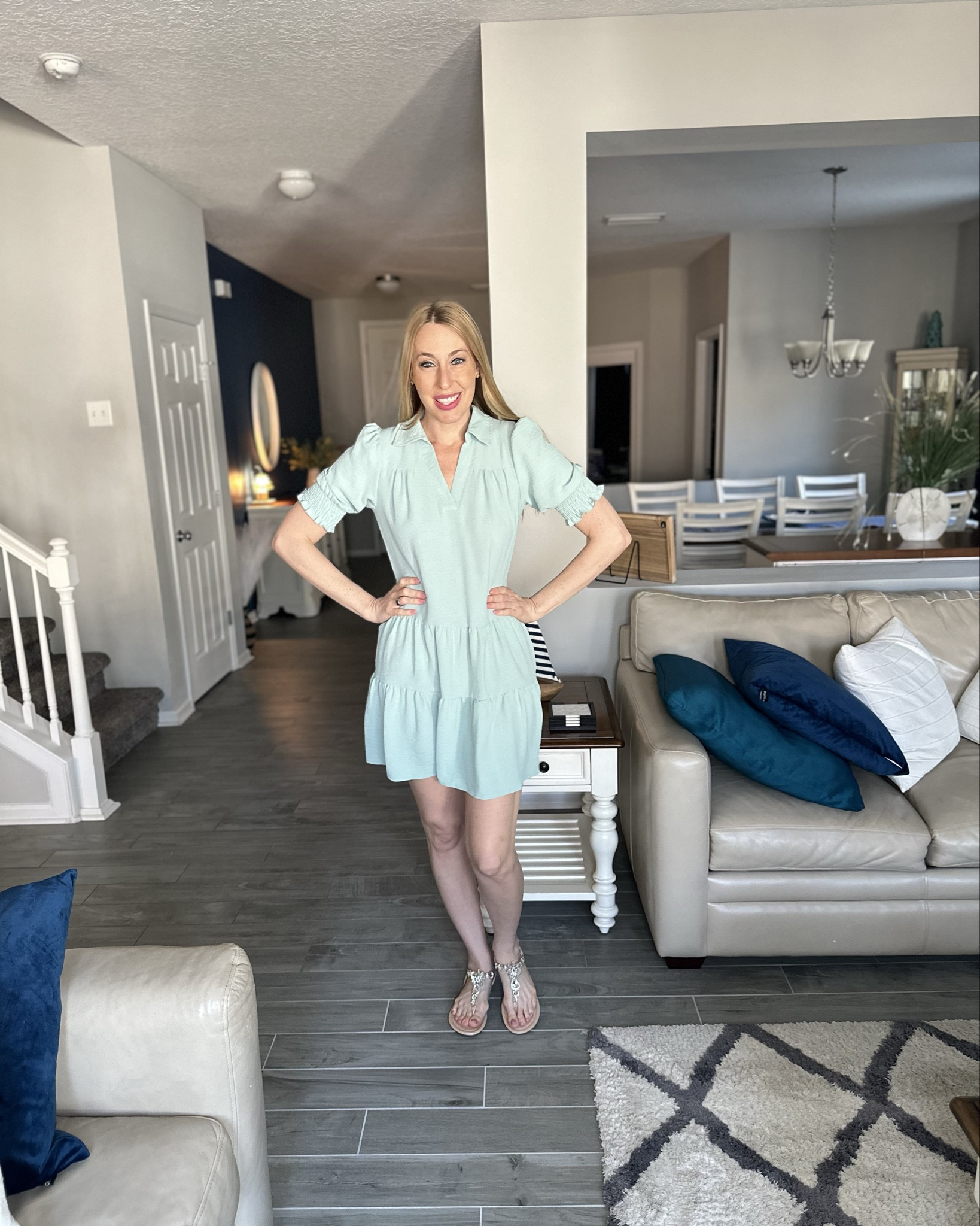 Light green mini dress 
💙 this is a cute and super loose fitting dress
💙 i love the color and it fits true to size 
💙wearing small in it, I am 5’10”

#LTKStyleTip #LTKFindsUnder100 #LTKFindsUnder50