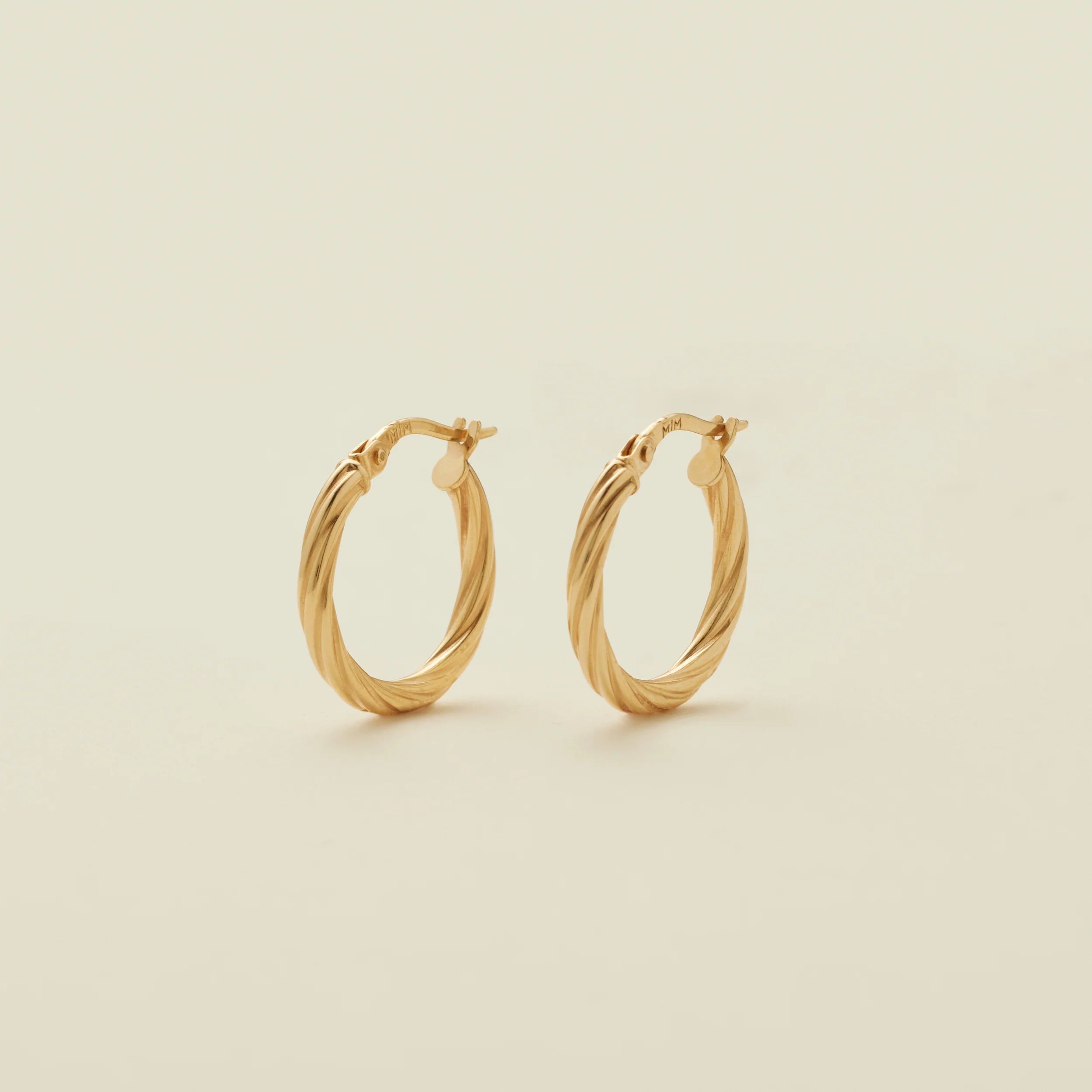 14k Solid Gold Twisted Hoop Earrings | Made by Mary (US)