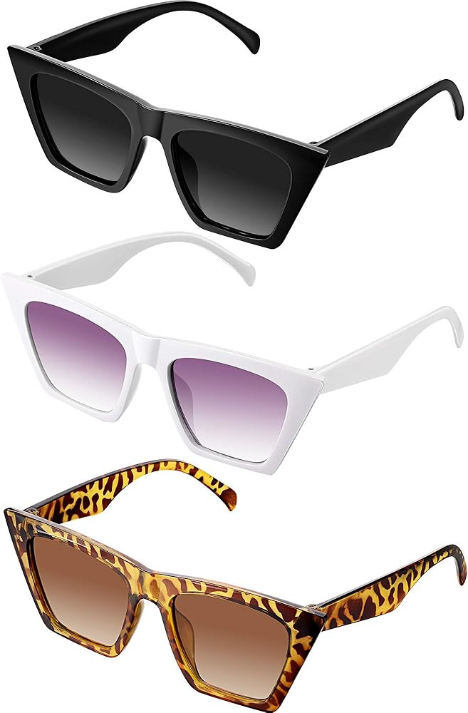 3 Pairs Vintage Square Cat Eye Sunglasses Unisex Small Fashion Cateye Sunglasses | Amazon (US)
