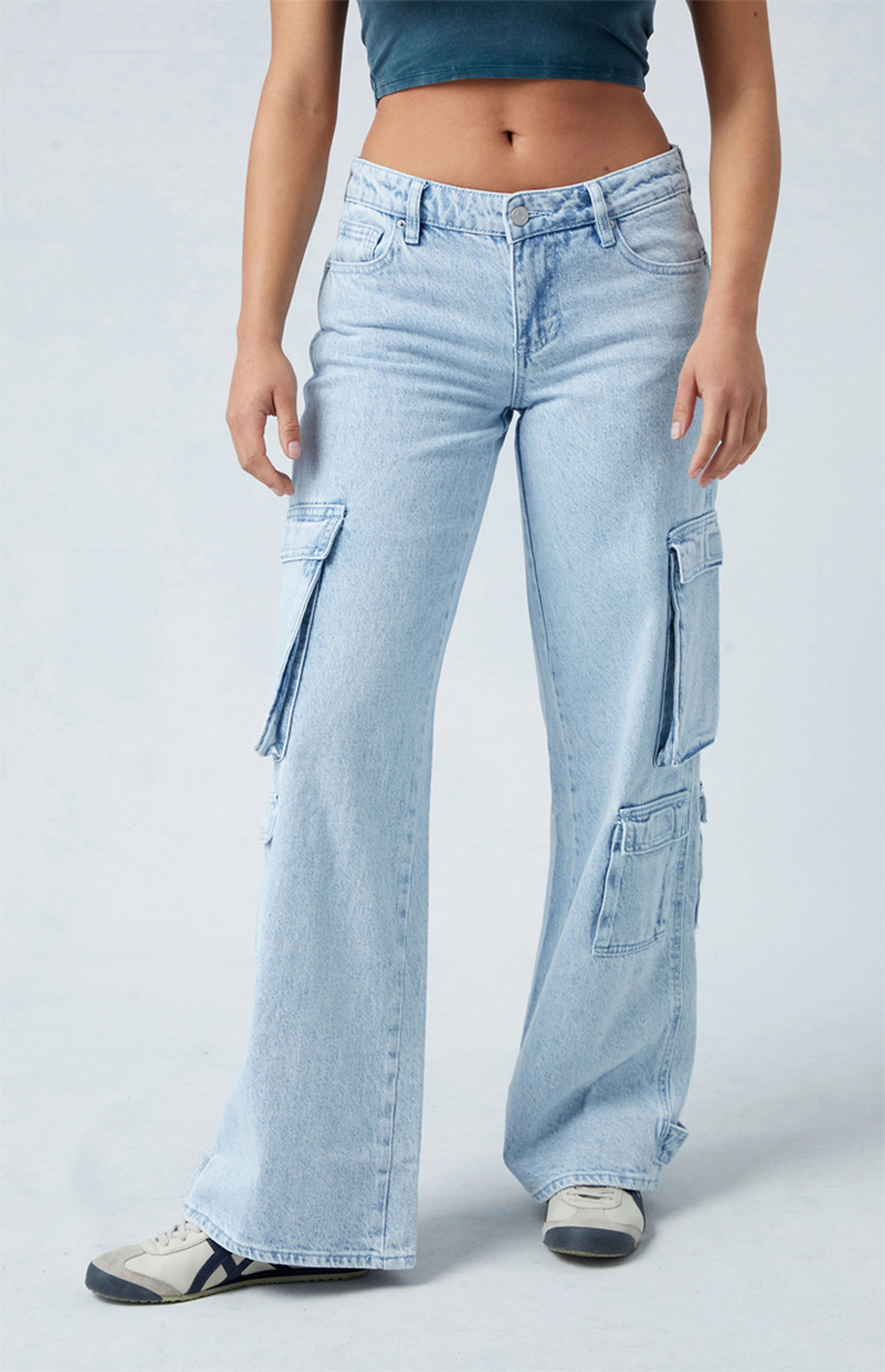 PacSun Eco Light Indigo Low Rise Baggy Cargo Jeans | PacSun