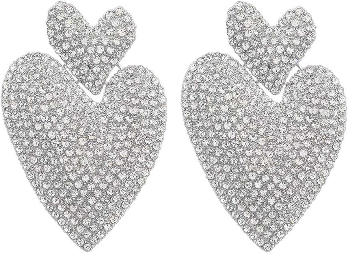 Sparkling Double Hearts Dangle Statement Earrings Cubic Zirconia Rhinestone Big Love Heart Chande... | Amazon (US)