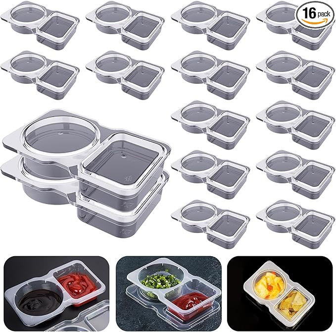 Double Compartment Condiment Containers with Lids, 2024 New Disposable 2 Compartment Snack Contai... | Amazon (US)