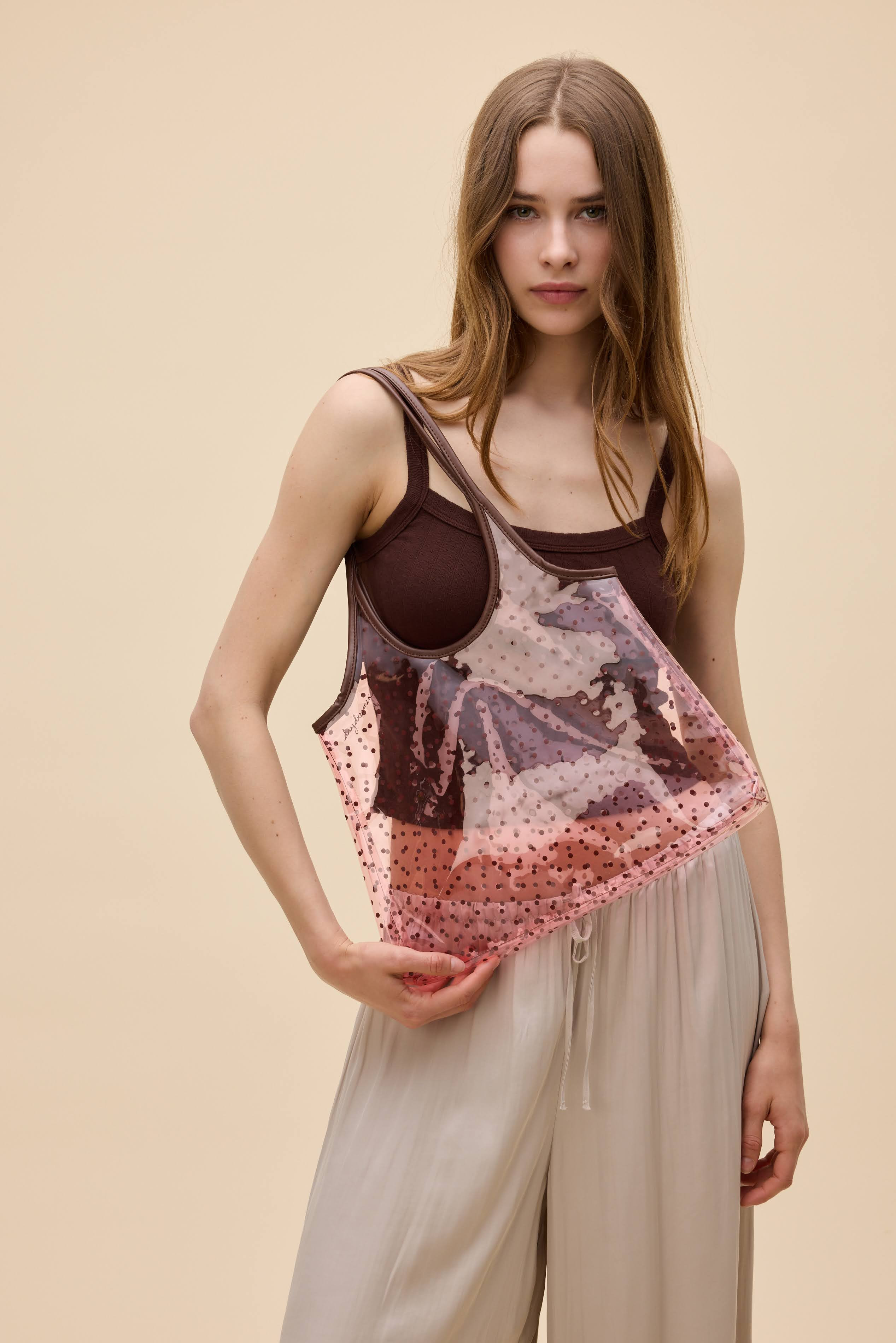 Daydreamer Polka Dot Jelly Tote in Pink | Clear Vinyl Tote Bag in Strawberry | Daydreamer