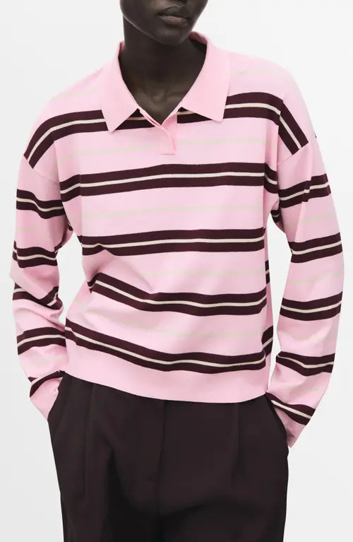 MANGO Stripe Sweater Polo in Pink at Nordstrom, Size Medium | Nordstrom