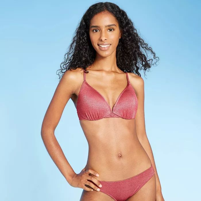 Women's Lightly Lined V-Wire Bikini Top - Shade & Shore™ Mahogany Metallic | Target