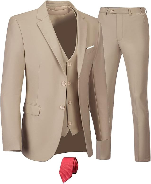 Furuyal Men's Suits 3 Piece Slim Fit Suit Set,Two Button Wedding Business Tuxedo Solid Blazer Jac... | Amazon (US)