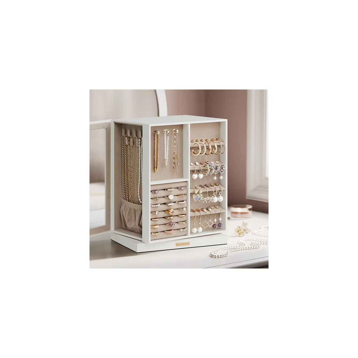 LEDREM Rotating Jewelry Box, Jewelry Organizer, 5-Drawer Jewelry Storage Case with Glass Window, ... | Target