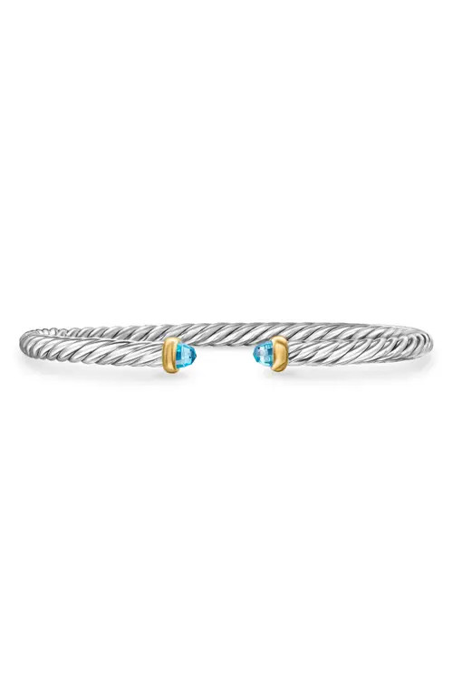 David Yurman Cable Flex Bracelet in Sterling Silver with 14K Yellow Gold, 4mm in Silver/Gold/Blue Topaz at Nordstrom, Size Medium | Nordstrom