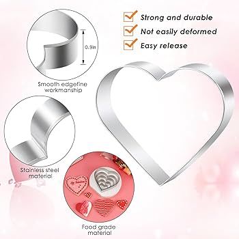 Heart Cookie Cutter Set - 5 Piece - 4.57" 3.86" 2.95" 1.97” 1.38" - Heart Shaped Cookie Cutters... | Amazon (US)