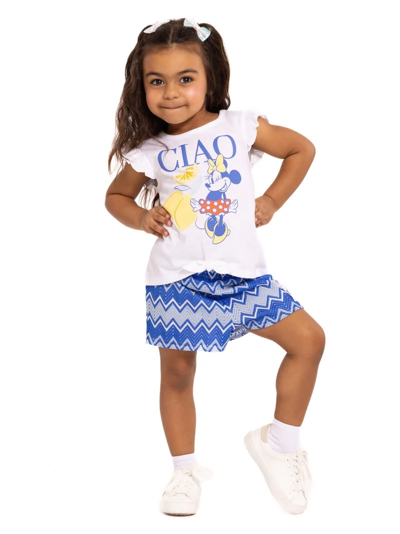 Minnie and Friends Toddler Girls Short Sleeve Tee and Crochet Shorts Set, 2-Piece, Sizes 12M-5T -... | Walmart (US)