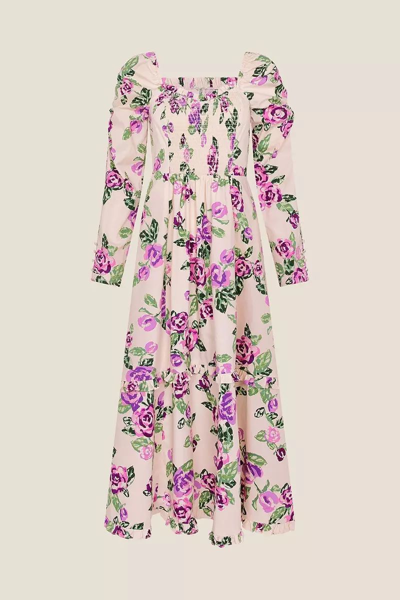 'Reeta' Shirred Floral Print Midi Dress | Debenhams UK
