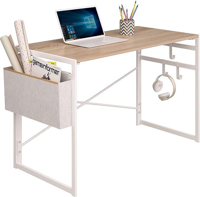JSB 39.37" Small Folding Computer Desk with Storage Bag and Hook, Writing Desk Modern Industrial ... | Amazon (US)