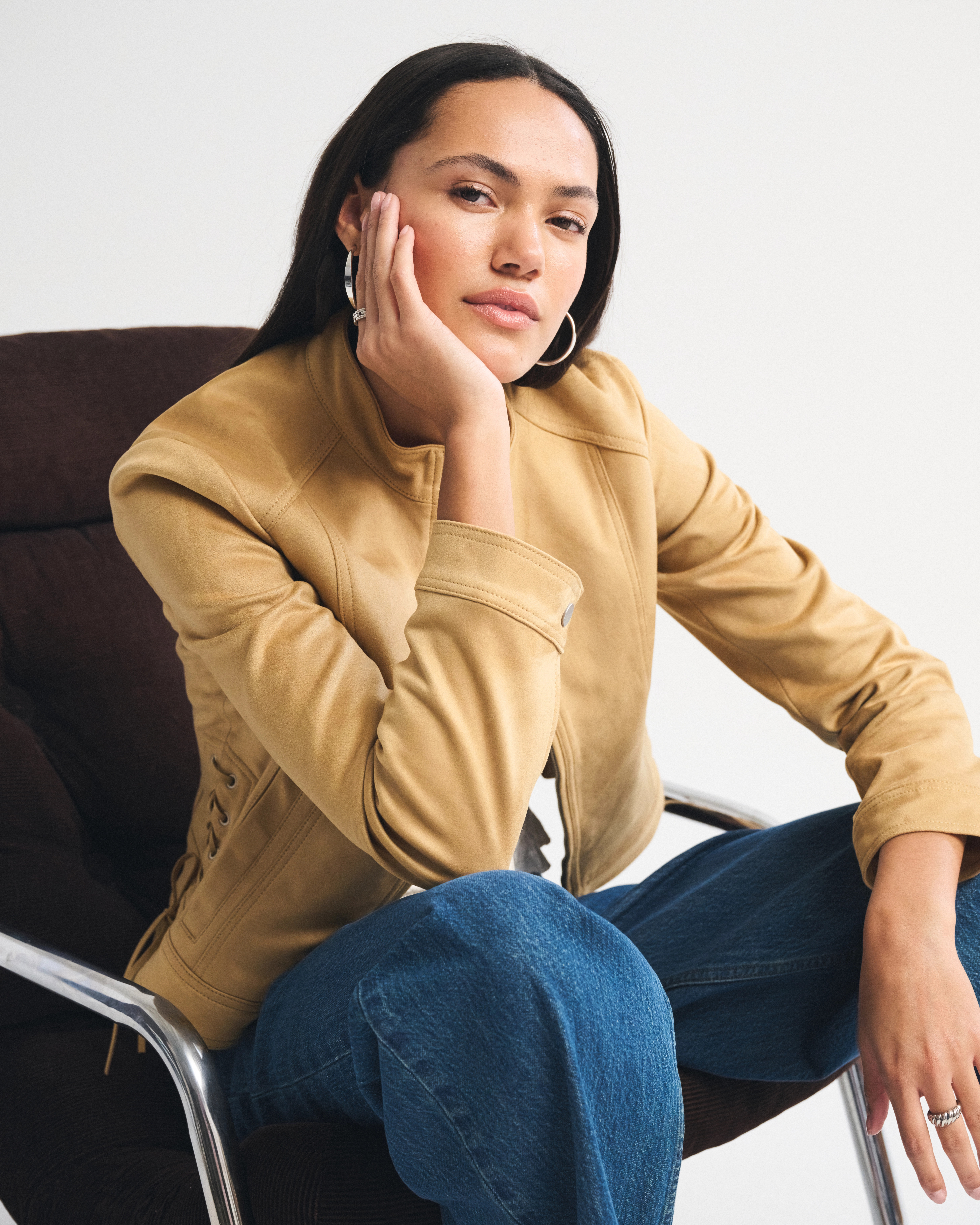 Slim Vegan Suede Mockneck Jacket | Abercrombie & Fitch (UK)