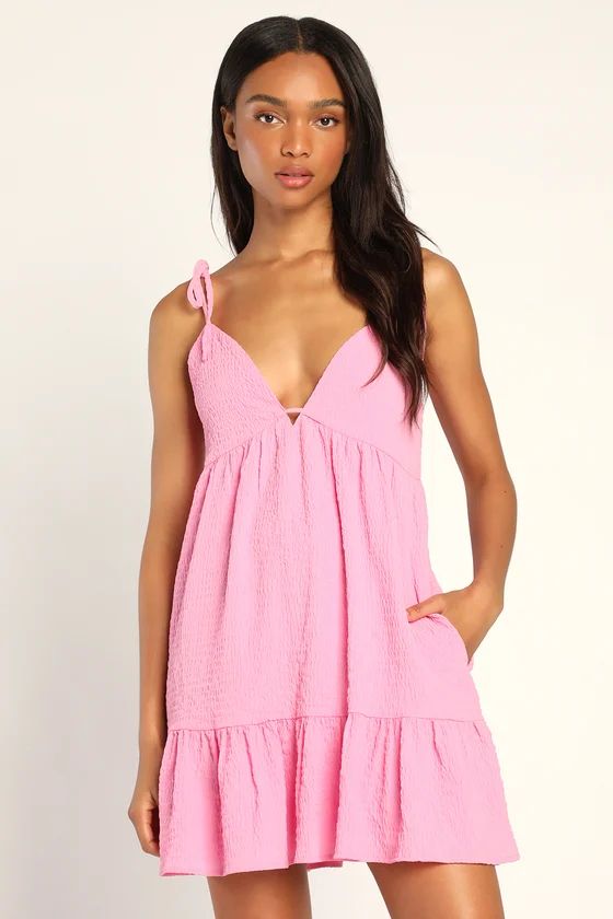 Flirtatious Feelin' Pink Tie-Strap Mini Dress with Pockets | Lulus (US)