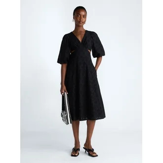 Scoop Women's Eyelet Cutout Cotton Midi Dress, Sizes 0-18 | Walmart (US)