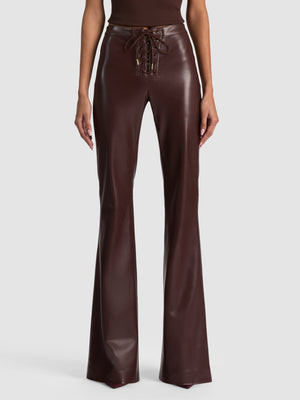 RAVYN VEGAN LACE UP BOOTCUT PANT - DARK CHOCOLATE | Alice + Olivia