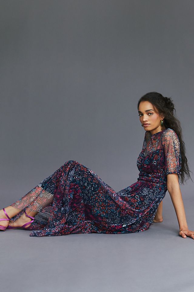 Maeve Ruched Floral Maxi Dress | Anthropologie (US)