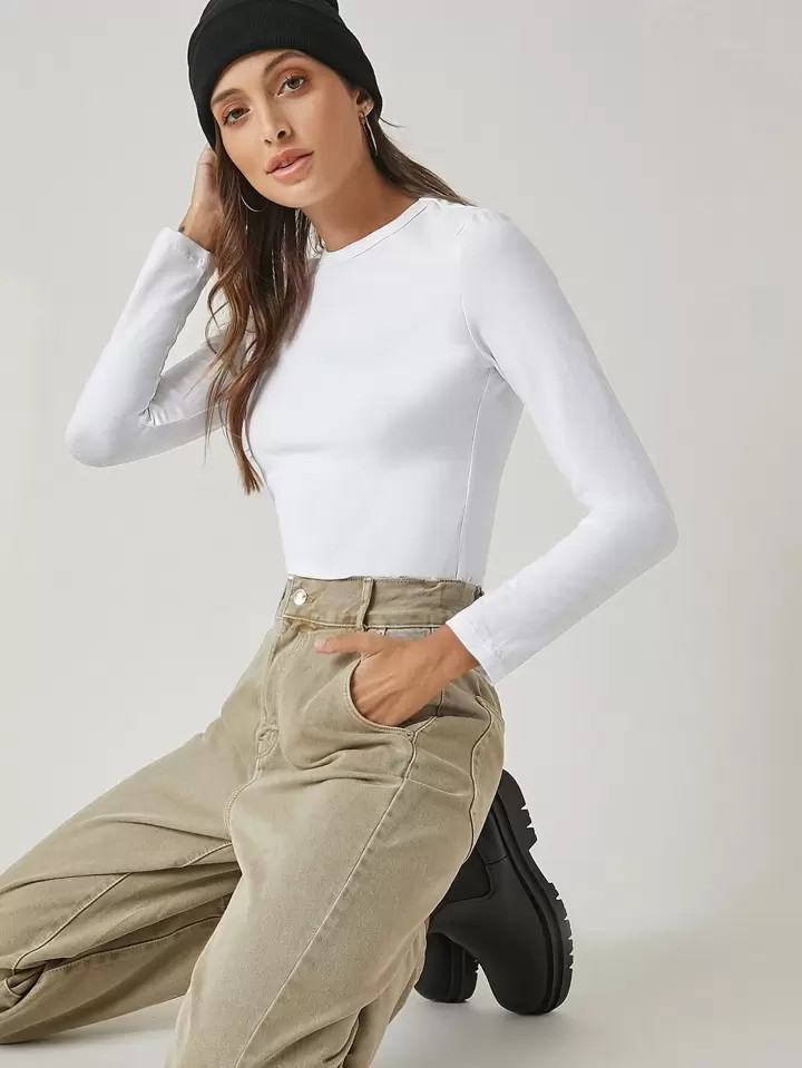 SHEIN BASICS Cotton Solid Form Fitted Tee | SHEIN