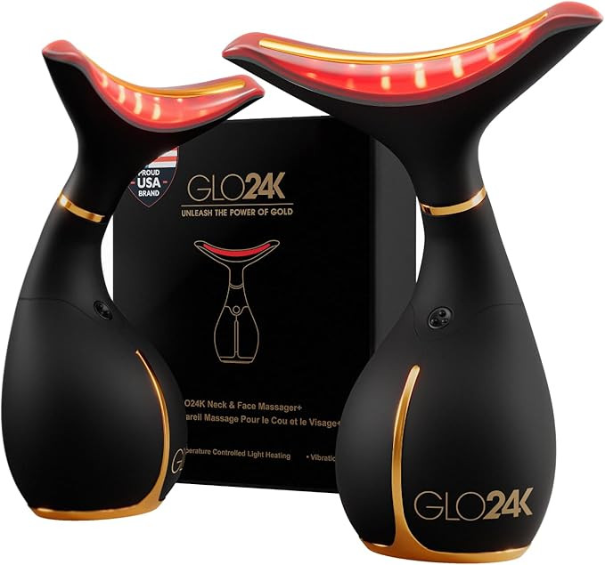 GLO24K Red Light Facial Massager - Face and Neck - 630nm LED Beauty Wand - 3-in-1 Vibration Massa... | Amazon (US)