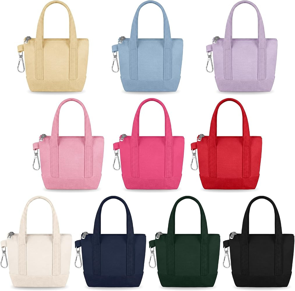 Kenning 10pcs Mini Tote Bag Keychain with Zipper Mini Canvas Tote Keychain Pouch Small Backpack C... | Amazon (US)