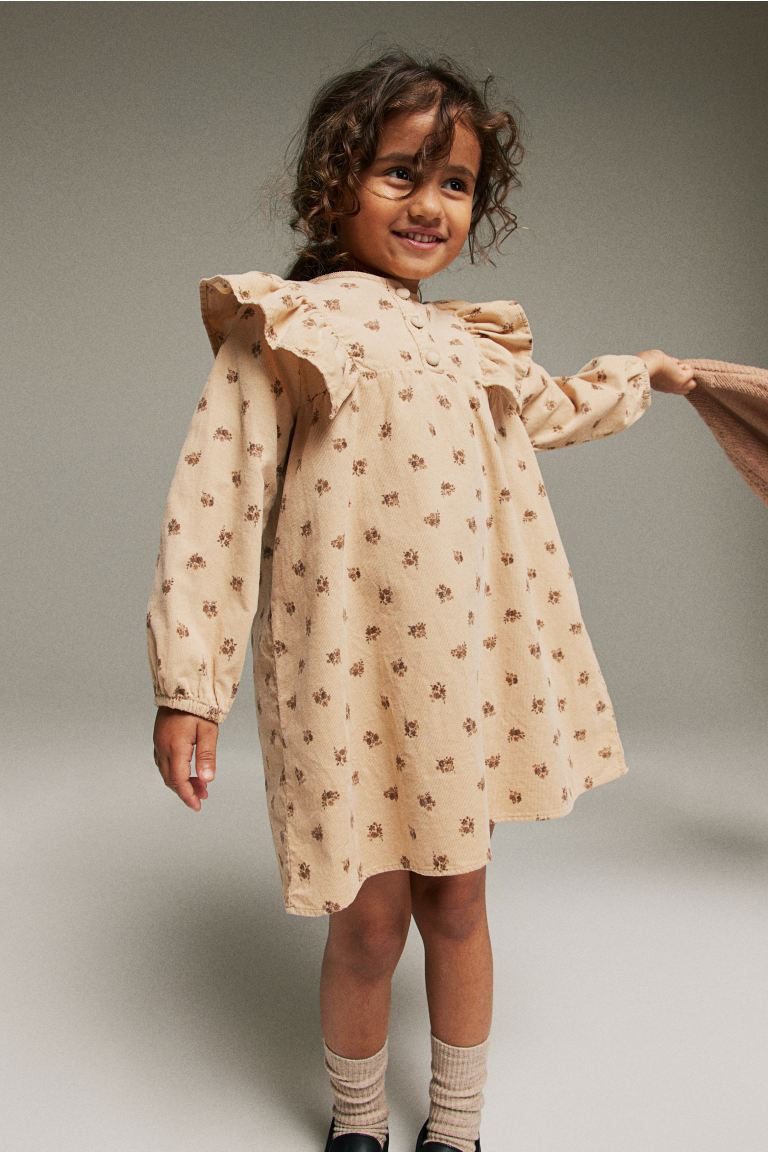 Ruffle-trimmed Corduroy Dress - Beige/floral - Kids | H&M US | H&M (US + CA)