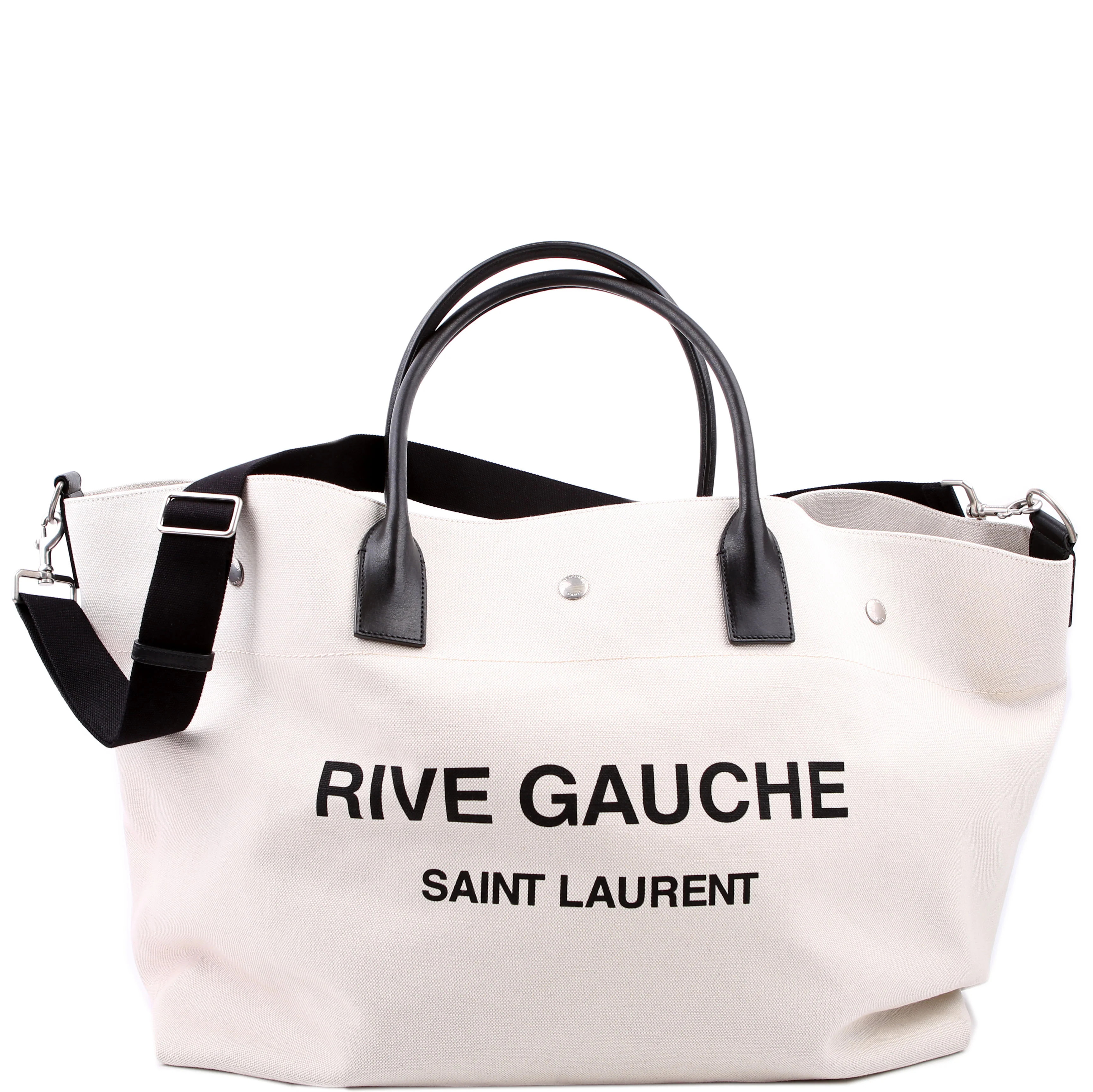 Rive Gauche Canvas Maxi Tote White/Black | Keeks Designer Handbags