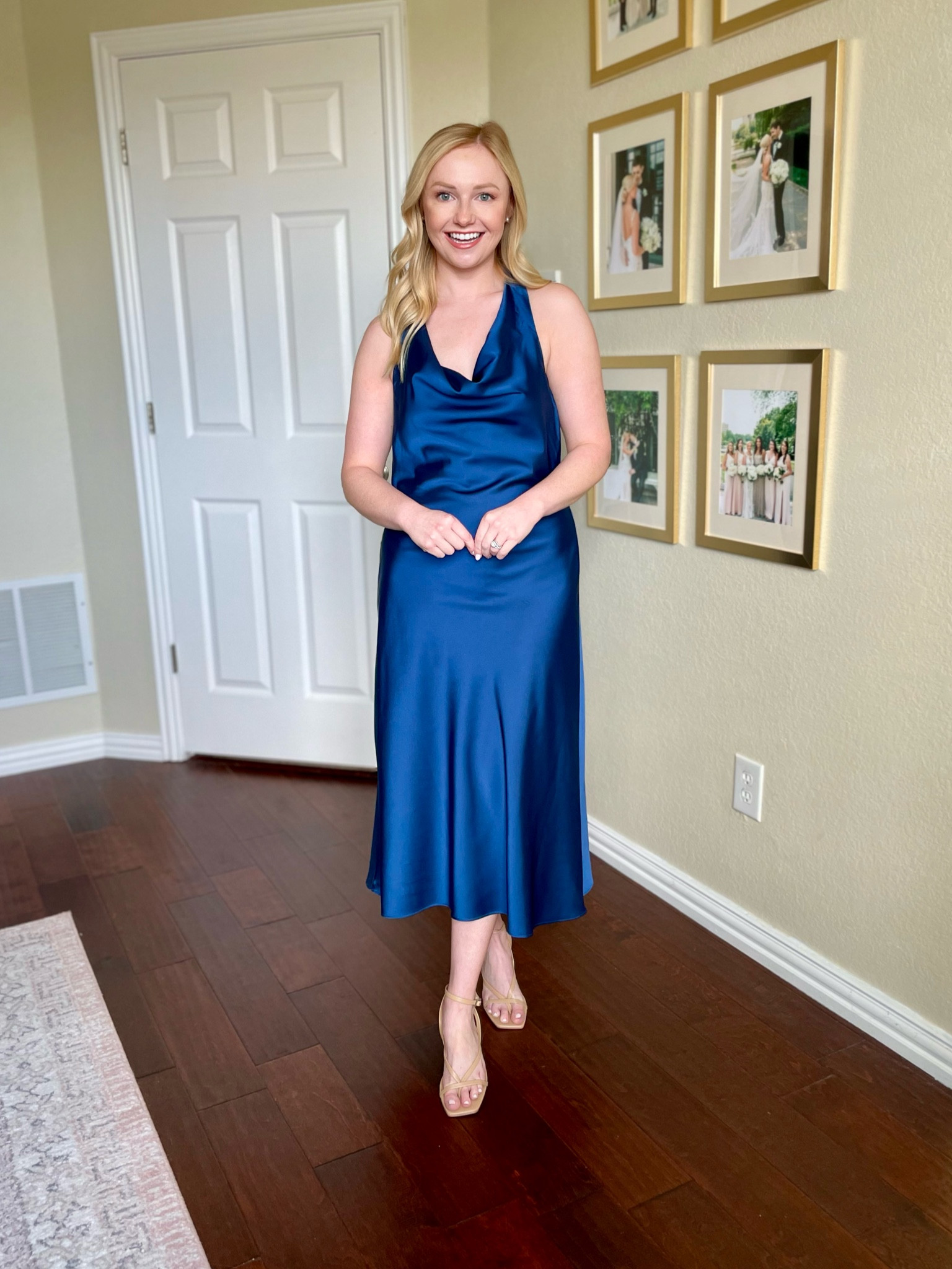 Wearing a 0P but this runs large! | wedding guest dress, satin dress, halter dress, blue dress 

#LTKSeasonal #LTKwedding #LTKstyletip