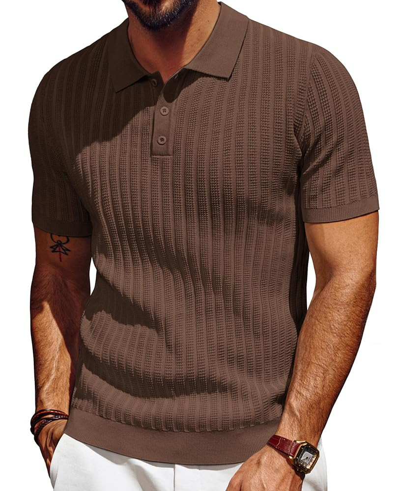 PJ PAUL JONES Mens Knit Polo Shirt Short Sleeve Textured Polo Shirts Casual Summer Collared Polo ... | Amazon (US)