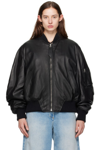 Black Anja Leather Bomber Jacket | SSENSE