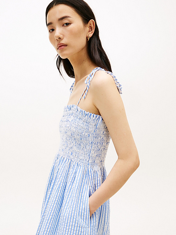 Gesmoktes Relaxed Fit Seersucker-Midi-Kleid | Tommy Hilfiger (DE)