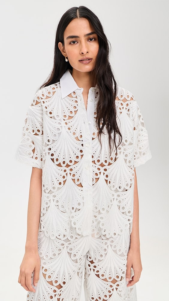 MEIMEIJ Short Sleeve Button Down Lace Top | Shopbop | Shopbop