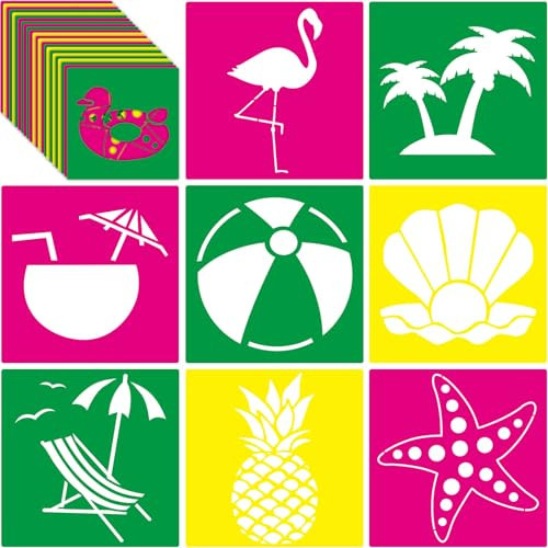 24 Pieces Summer Stencils for Kids 8 Inches Drawing Chalk Stencils Large Washable Aloha Themed Primary Shape Template for Kids Toddlers Preschooler | Amazon (US)