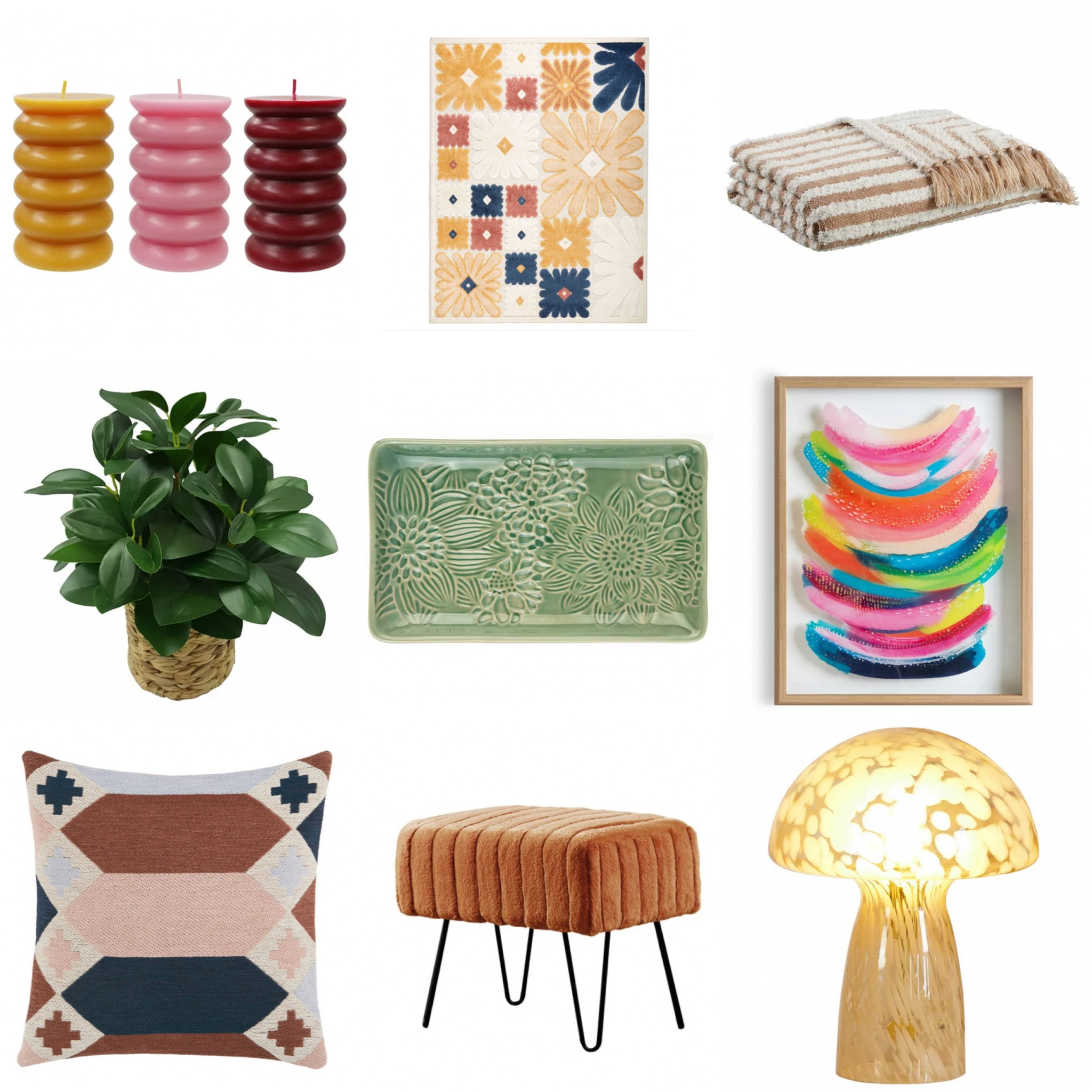 Walmart
Decor
Home
House
Decorations
Apartment
Design
Housewarming
Gift
Candles
Rug
Blanket
Plant
Coffee table
Wall art
Lamp
Unique
Boho
Trends
Pop Art
Affordable
Pillow
Foot stool
Earth tones