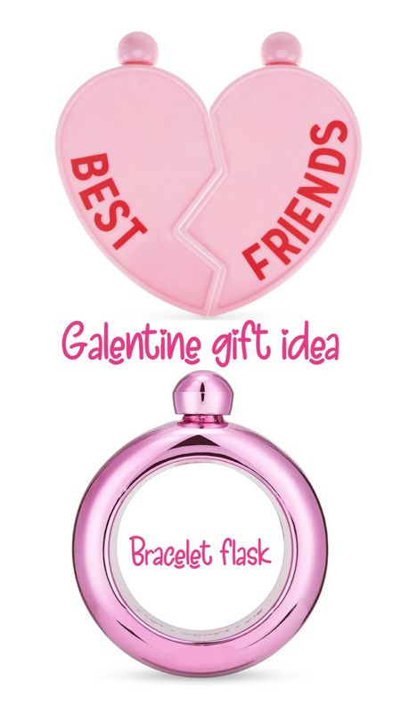 Galentines day gift ideas! Valentine flasks! The round one is a bracelet! 
