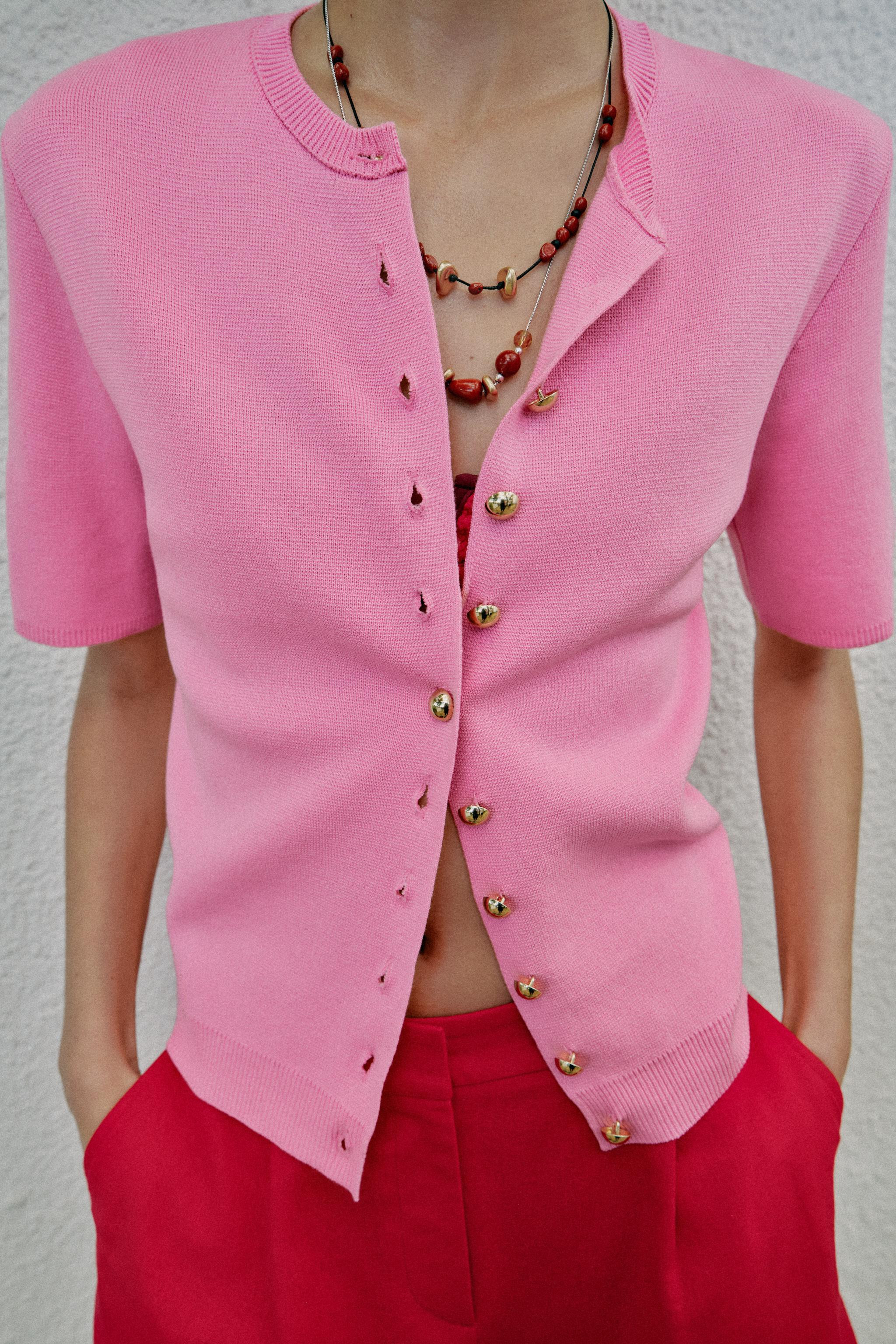 SHORT SLEEVE KNIT CARDIGAN | Zara US