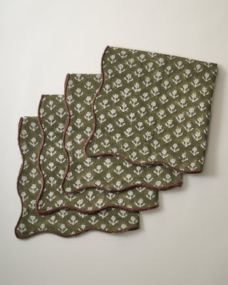 Olive Green Cosmos Block Printed Napkin Set of 4 | Magnolia