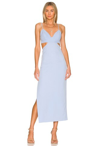 Bardot Cut Out Slit Midi in Light Blue from Revolve.com | Revolve Clothing (Global)