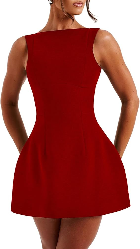 LuFeng Women's Summer Sexy Sleeveless Zipper Mock Neck Slim Fit A-line Mini Dress Bodycon Party C... | Amazon (US)