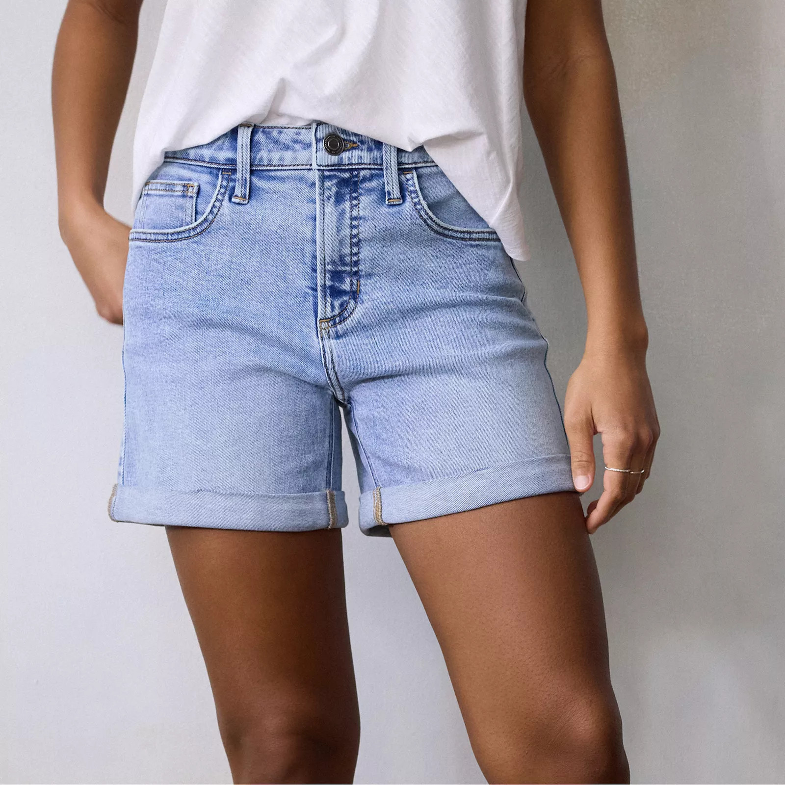 Women's LC Lauren Conrad High Rise 5-Inch Rolled Cuff Shorts, Size: 16, Superlight Blue | Kohl's